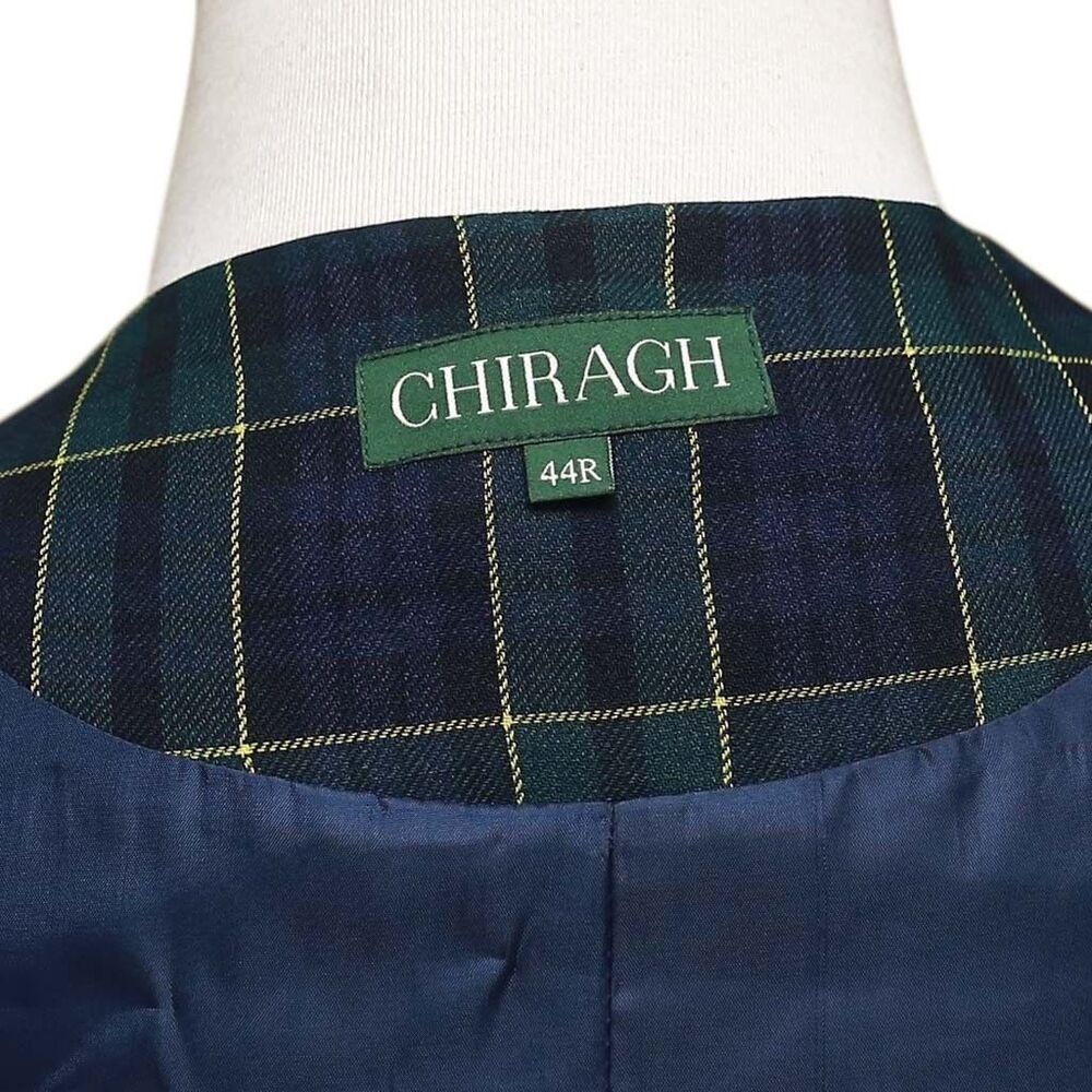 Mens Vest 44R Tartan Plaid Wool Blend Blue Green Yellow Lapel Waistcoat Wedding - Picture 3 of 9